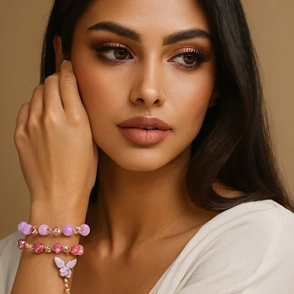 NWT (Set of 2) Purple & Pink Butterfly Fashion Charm Bracelets - Picture 5 of 6